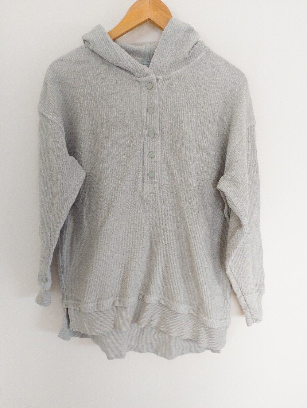 Aerie Gray Thermal Waffle Knit Quarter Snap Henley Hoodie Sweatshirt XXS